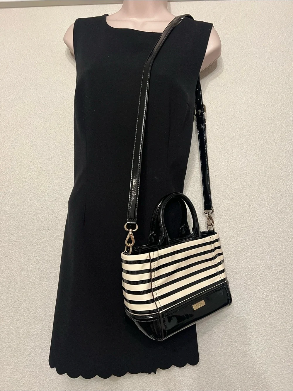 Kate Spade Black and White Striped Patent Leather Tote